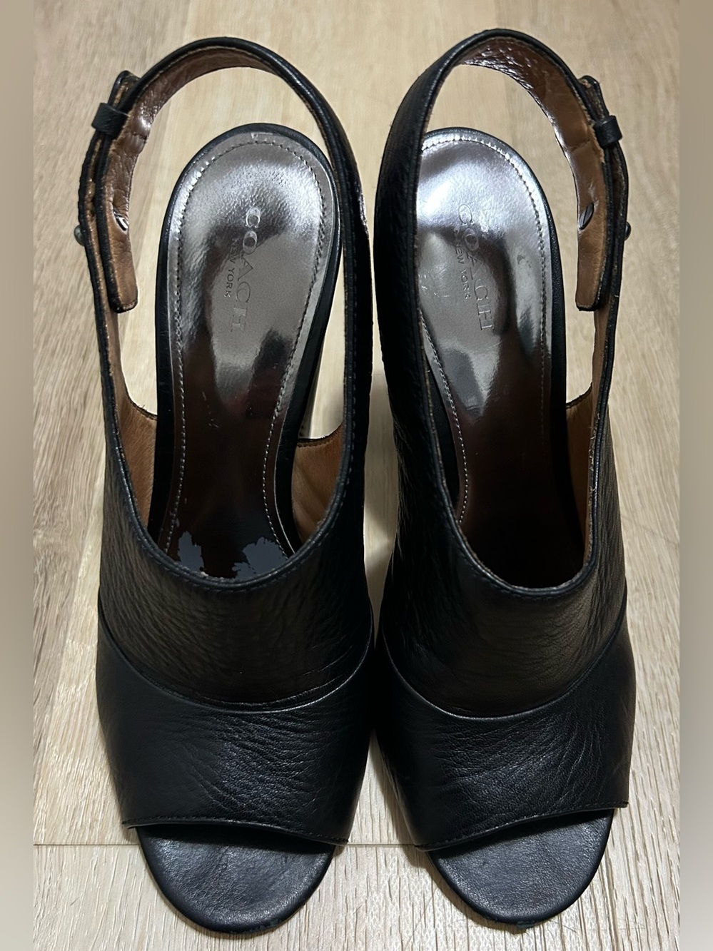Coach Black Leather Open-Toe Slingback Mules